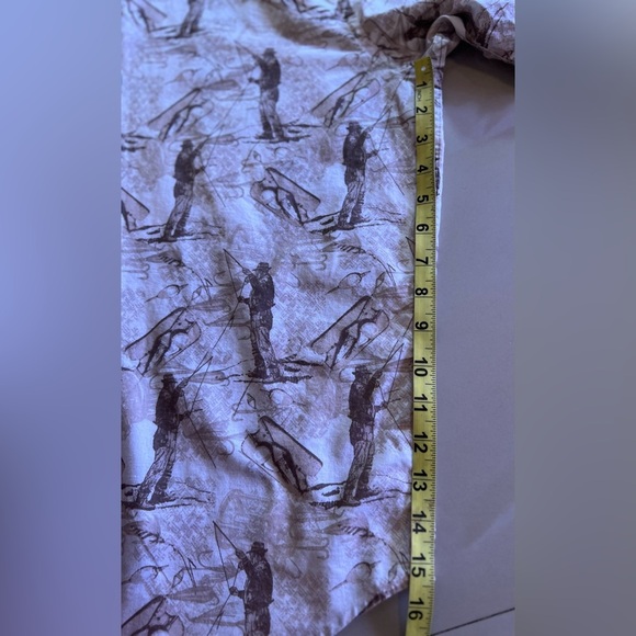 CAF'E LUNA FISH PRINT SHORT SLEEVE SHIRT BEIGE BROWN & WHITE XL(46/48)Men Cotton - Picture 7 of 16